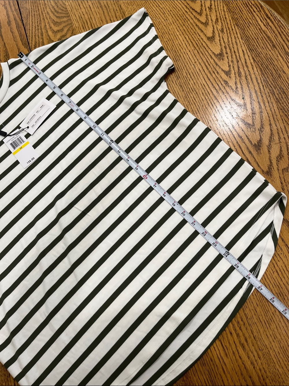 Cable & Gauge White Tee with Dark Green/Gray Stripes - Picture 5 of 6